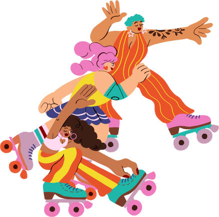 Hand Drawn Vibrant Friends Roller Skating Together